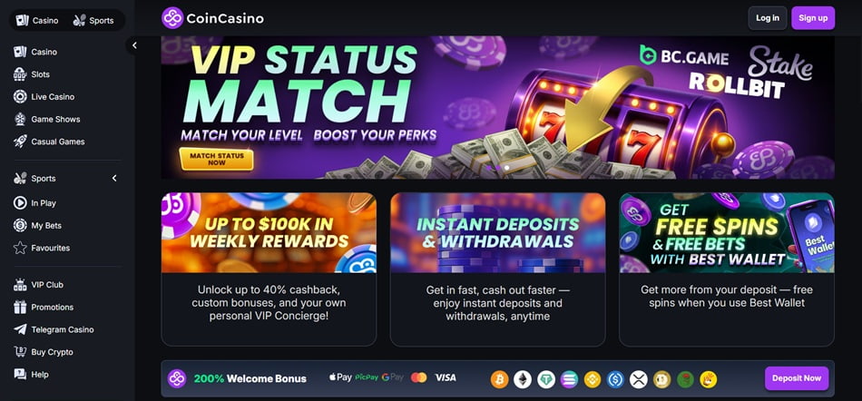 CoinCasino Malaysia casino interface