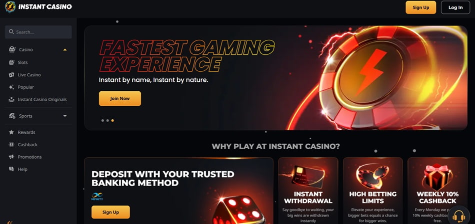 Instant Casino game interface