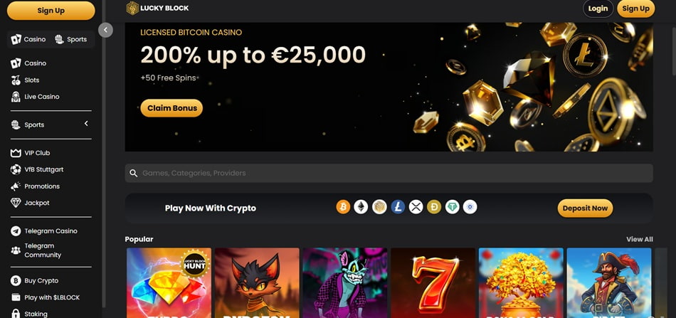 LuckyBlock casino game lobby
