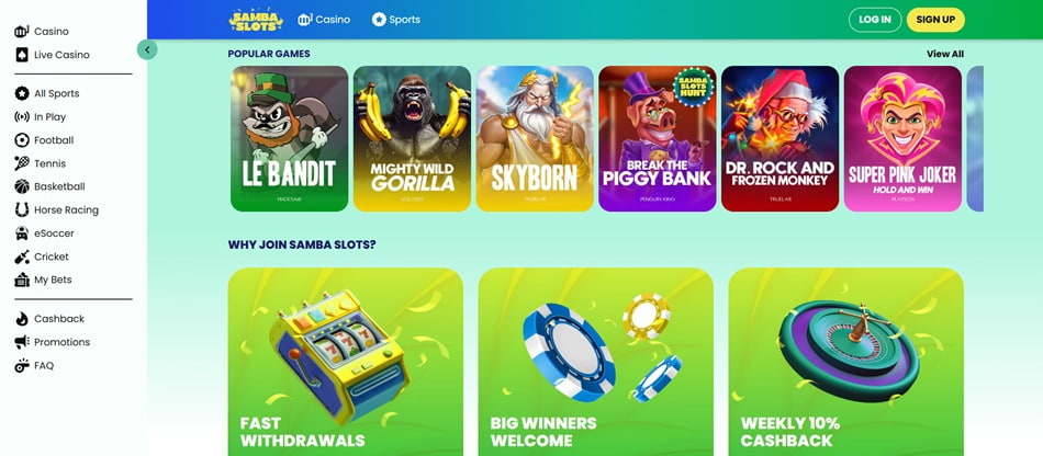 Samba Slots casino interface