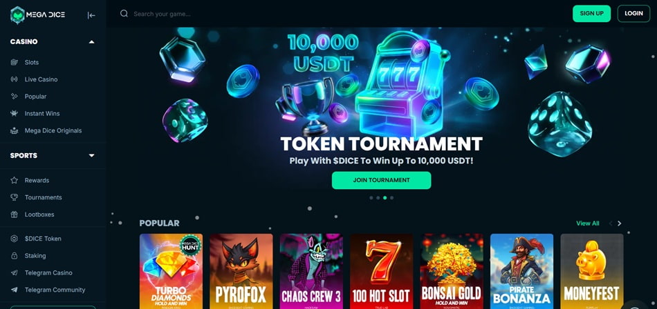 Megadice casino game lobby